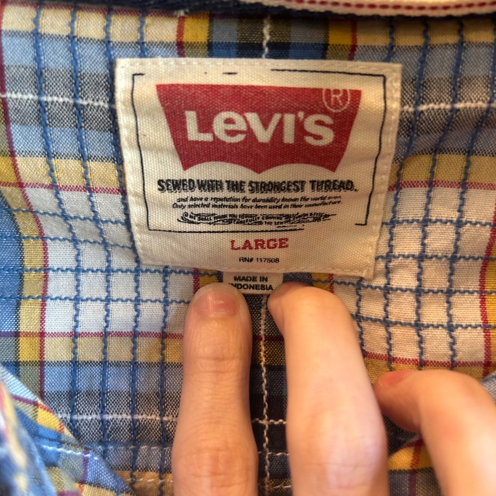 Levi's Western Button Down Shirt Mens‎ Large Blue Yellow Plaid Cotton - Picture 3 of 5